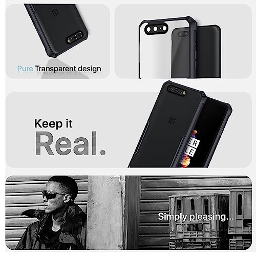 Image of Pikkme OnePlus 5 Back Cover | Crystal Clear Transparent Back | Ultra Hyrbid | Full Camera Protection | Raised Edge | Bumper Back Case (Black)