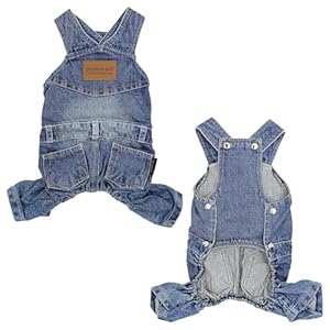 Parisian Pet Denim Overall – Blue Dog Jeans Outfit – Breathable Puppy Jumpsuit Costumes – Machine Washable Overall for Dogs – Dog Clothes for Small Dogs – S
