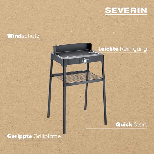 SEVERIN Standgrill mit Aluminium-Grillplatte und Standuntergestell mit Ablagerost, Elektrogrill mit schnellem Grill-Start, Balkon Grill ohne Verbrennungsgefahr, Schwarz, PG 8568 4