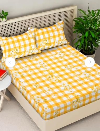 Image of NHD HOME Premium Cotton Elastic Fitted Bedsheets with 2 Pillow Covers Double Bed All Around Elastic Supersoft Size - 72 x 78 +10 inches Beige & Pink 200 tc - 220 tc
