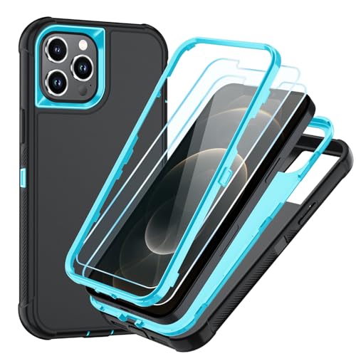 Image of SunStory Compatible with iPhone 12 Pro Max Case with HD Screen Protector, 3-Layer Heavy Duty Full-Body Cover,3 in 1 Hybrid Protective Case for iPhone 12 Pro Max 6.7 inch,BlackSkyBlue