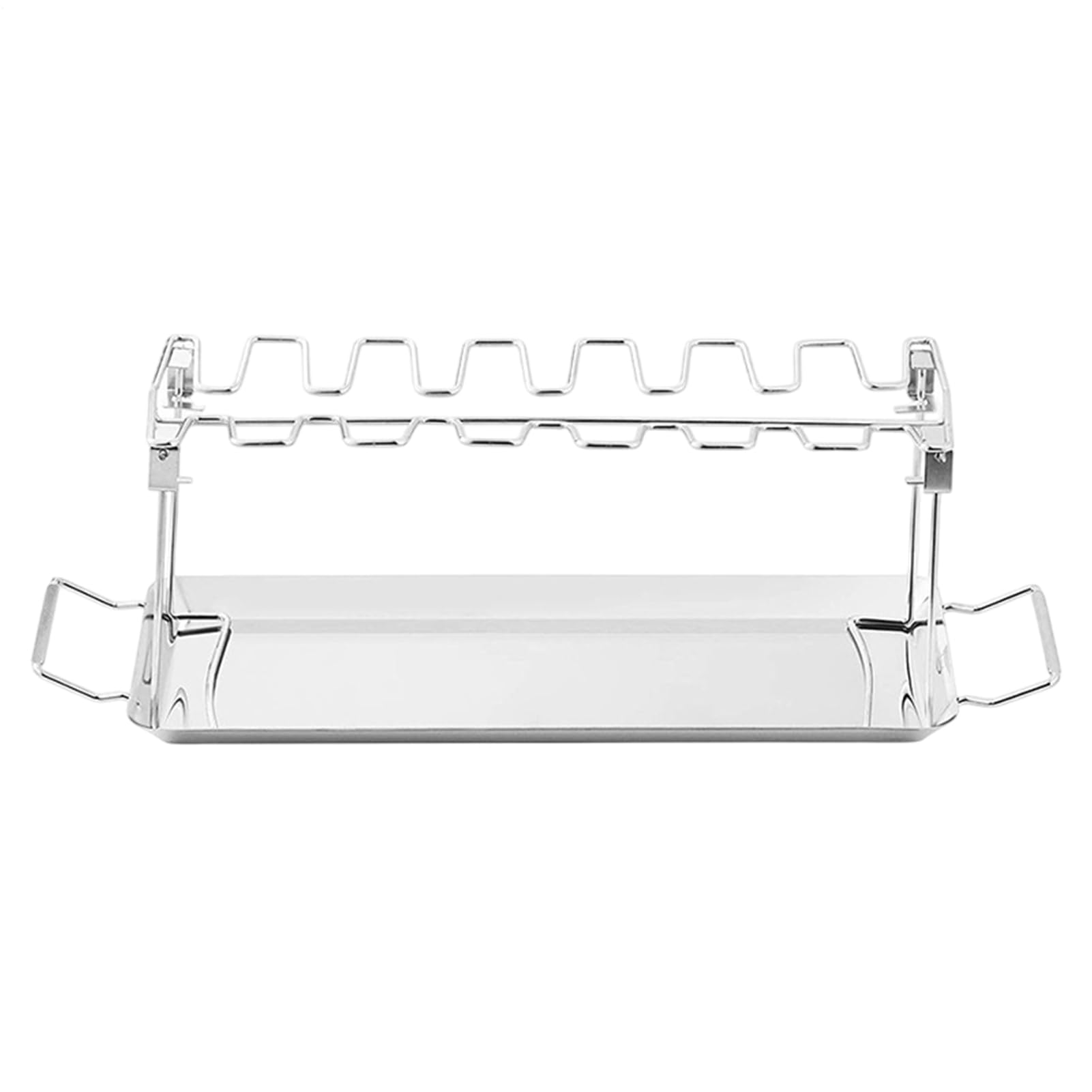 Soporte para asar pollo plegable en acero inoxidable con bandeja para barbacoa de camping
