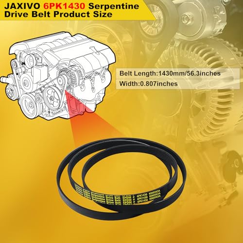 Image of 6PK1430 Serpentine Belt V-Ribbed Drive Belt Compatible with L4 2.5L 13-17 Altima Base,13-18 A-ltima S /SL /SV,14-18 Alti-ma,14-20 Rogue L4 2.5L Gas Only Replace K060563A,106056