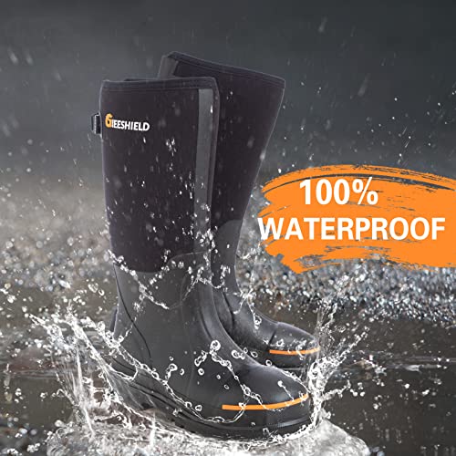 Men's Rubber Work Boots with Steel Toe & Shank, Waterproof & Anti-Slip, 6mm Neoprene, Durable Brown Rubber Boot for Construction, Farming, Manufacturing, Sizes 7-142