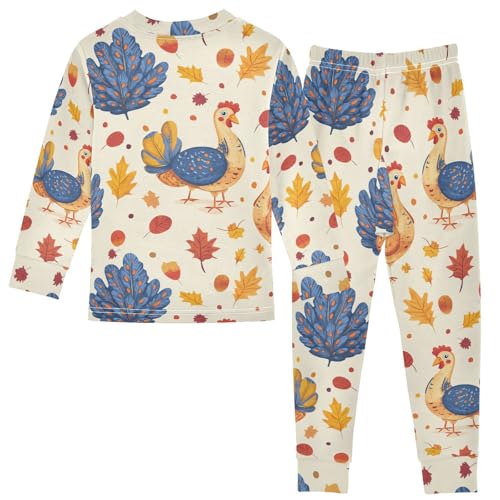 Pajama Sets Long Sleeve Autumn Leaves Chicken Turkey Soft Comfy Sleepwear 2 Piece PJS 3-8T3