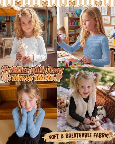Image of 3 Pack Toddler Girls Cute Long Sleeve Cotton Shirts