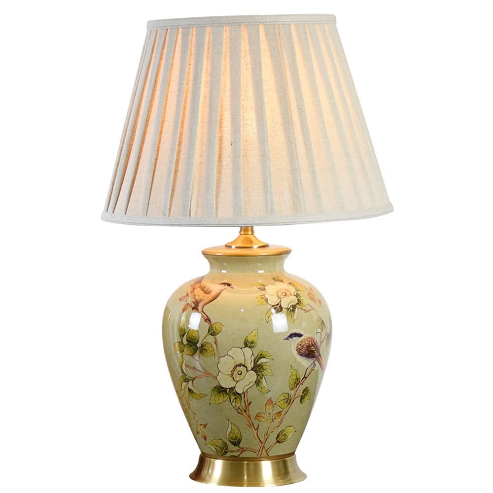 SGKOMN Farmhouse Ceramic Chinese Led Table Lamp Traditional Hand-Painted Flowers And Birds Bedside Desk Nightstand Lamp For Bedroom Living Room Office-33 * 50cm
