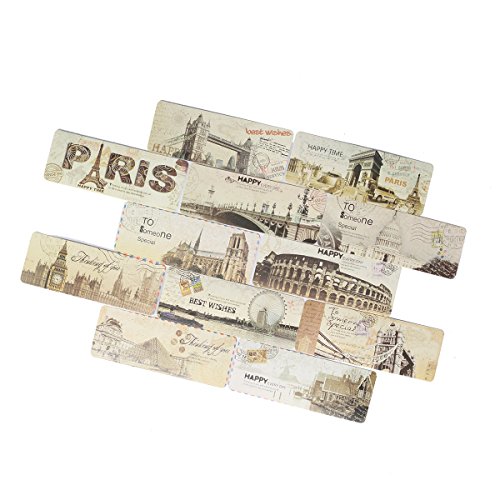 Twone European Travel Postcard Bookmark Set with 30 Bookmarks Featuring Vintage Scenes - with Eiffel Tower, Paris, Rome, London & More