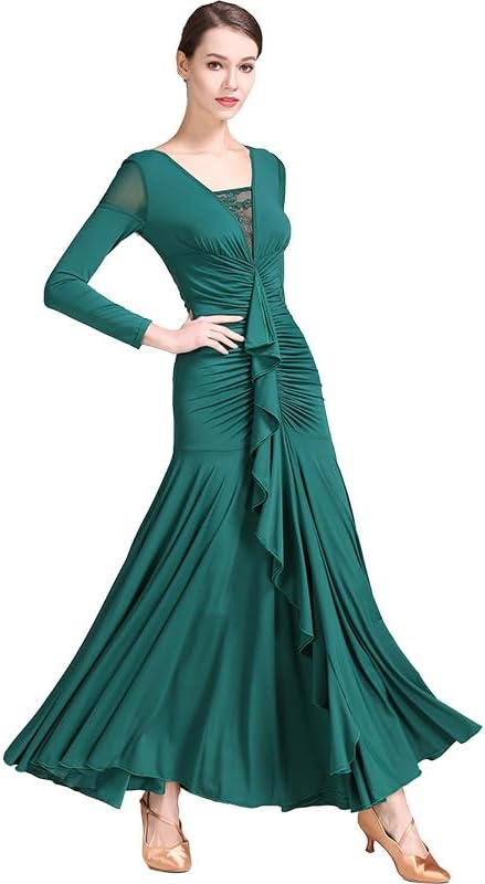 HEARTTOUCH Women Ballroom Dance Dress Modern Waltz Tango Dance Costume Long Sleeve National Standard Competition Performance