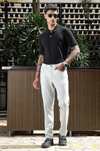 Image of ONE SKY Premium Men's Flexi Waist Casual Pants Cotton Blend Stretchable Chinos | Slim Fit Stylish Office Fashion Trousers for Office, Party | Men Formal Pant