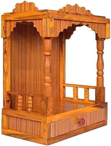 Sanrachna Ent. Wooden Wall Hanging Pooja Temple (Brown Puja Mandir, 48 X 40 X 25 Cm) For Office & Home Use.