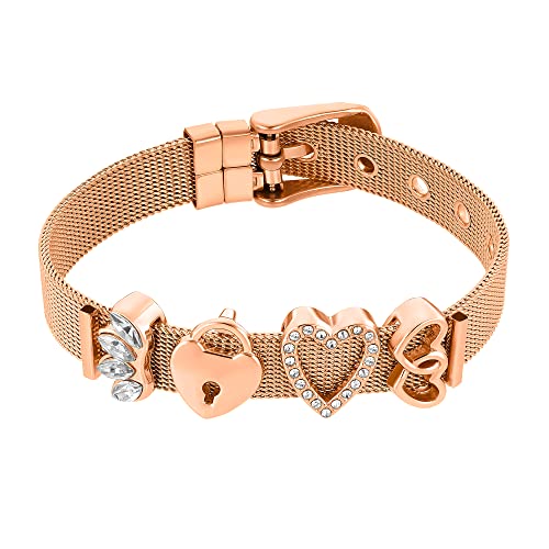 Heideman Armband Damen Mesh aus Edelstahl rosegold farbend poliert Armkette für Frauen mit Charms Zirkonia Stein Weiss als Bracelet Crystal