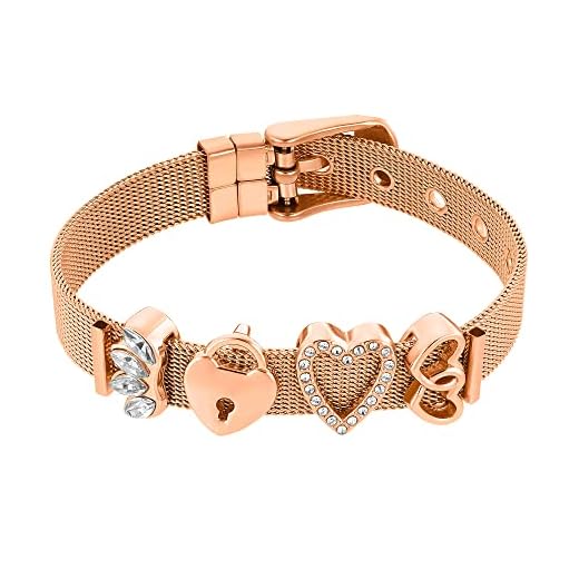 Heideman Armband Damen Mesh aus Edelstahl Rosegold farbend poliert Armkette für Frauen mit Charms Zirkonia Stein Weiss als Bracelet Crystal