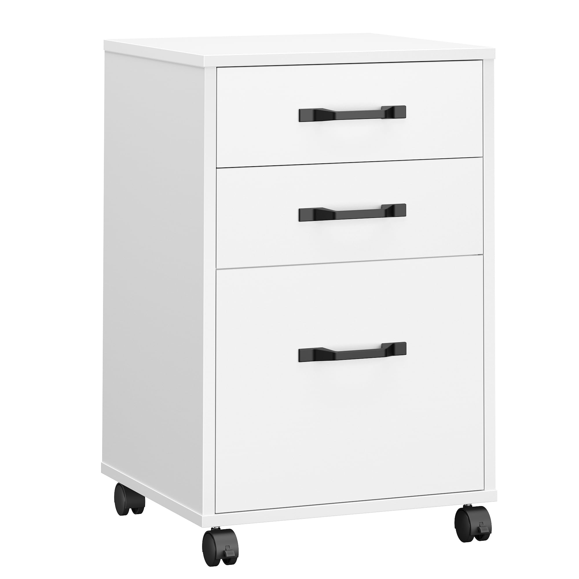 VASAGLE Custos Colección - Archivador de Oficina, Cajonera de Oficina con 3 Cajones, Ruedas, para Documentos Formato A4, Barra Regulable, Blanco Nube OFC065WB01