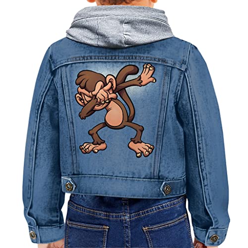 Dabbing Monkey Toddler Hooded Denim Jacket - Gifts for Primate Lovers - Best Monkey Lovers Gifts