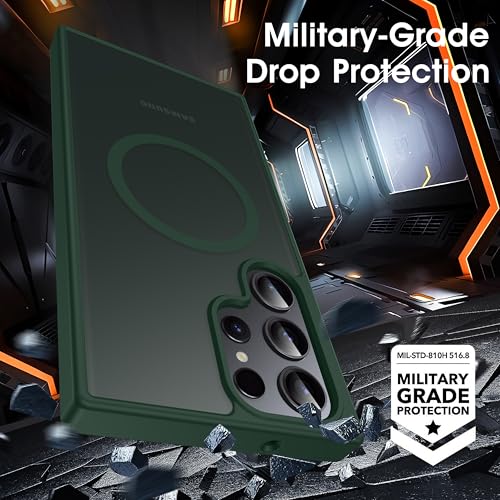 Image of Oterkin Magnetic for Samsung Galaxy S23 Ultra Case Matte, S23 Ultra Phone Case Compatible with MagSafe Frosted Translucent Shockproof Anti-Scratch Slim Fit Case Military Grade Protection (Dark Green)