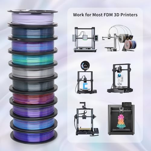 Image of YOUSU 3D Printer Filament 1.75MM Silk PLA Filament Rainbow Color, 10 * 250g Pack Filament Bundle for 3D Printer.