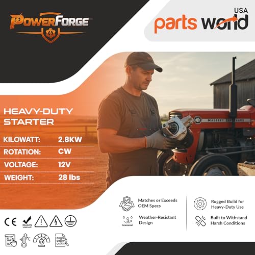 Starter 12V compatible con tractor Massey Ferguson MF-4225, MF-4233, MF-4235, MF-4270 (1997-2000), MF-6140, MF-6150 (1995-1998) modelo PW01-112 marca parts world USA miniatura 2