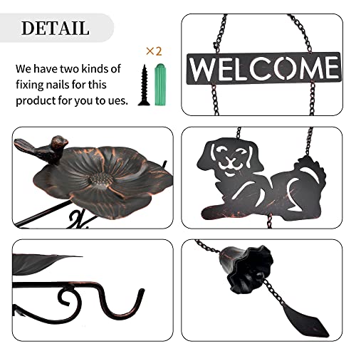 Ofilles Metal Garden Welcome Sign For Wall, Plant Hanging Brackets With Bird Feeder/Birdbath Bowl, Garden Home Wall Art Decoration, Wall Mounted Small Door Bell. #TOP2