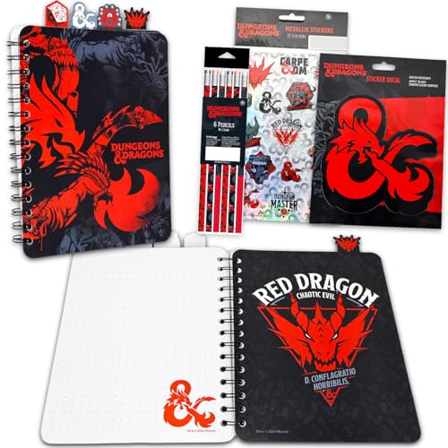 Dungeons & Dragons Campaign Journal Set - Bundle with D&D Spiral Notebook with Divider Tabs Plus Pencils, Stickers, More | DND Campaign Notebook Set for Kids, Teens, Adults