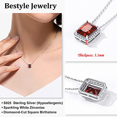 Bestyle 925 Sterling Silver Love Square Cut Cubic Zirconia Halo Necklaces, Brilliant Created July Ruby Cz Birthstone Necklace Pendant For Women Girls #TOP3