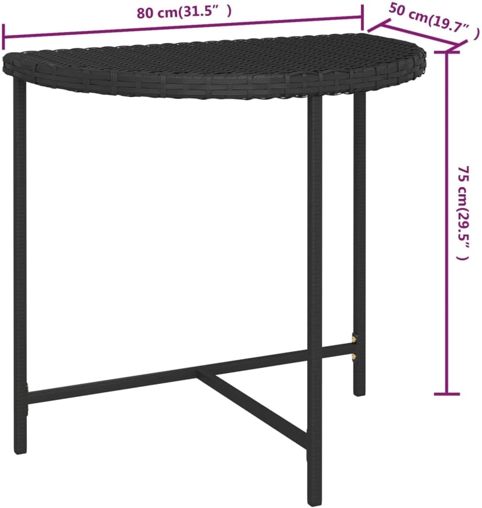 vidaXL Outdoor Side Table, Patio End Table, Balcony Table for Porch Deck Lawn Backyard Balcony Terrace, Modern Style, Black Poly Rattan