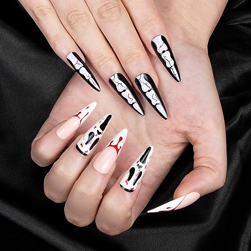Kiiwah 48 Pezzi Unghie Finte Halloween, Unghie