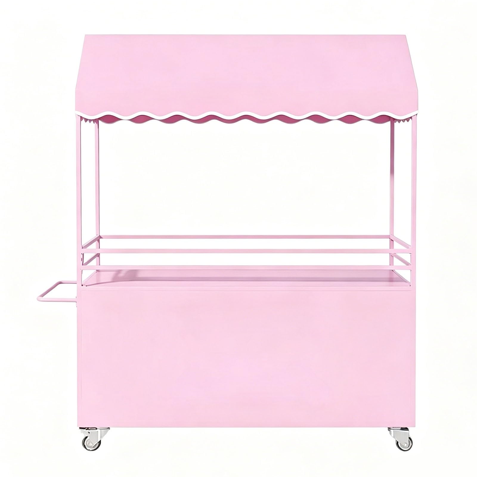 Portable Street Vendor Cart with Canopy, Farmers Market Stand, Vendor Cart for Market Display, Farm Stand with Storage(Pink,140cm/55in)