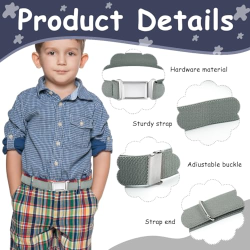 Image of GUSTAVE 2pcs Belt for Kids, Stretchy Kids Belt for Boys Girls, Fashion Adjustable Waist Belts, Elastic Silver Buckle Child Toddler Belts