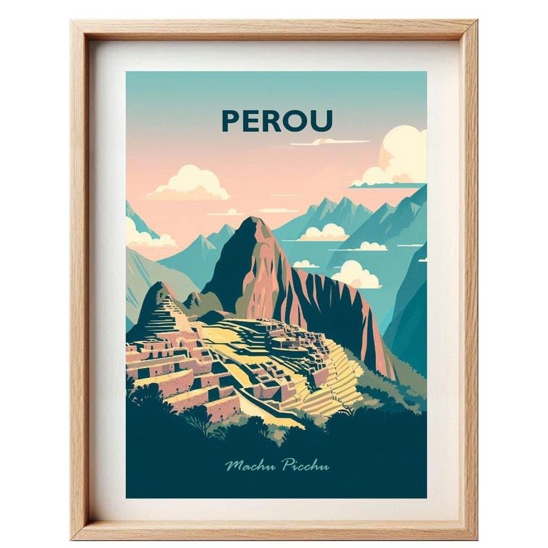 Les Creas de Papa Affiche Vintage Machu Picchu | Poster Pérou Rétro Pastel | Déco Murale Voyage | Impression Haute Qualité | Cadeau Aventurier & Culture
