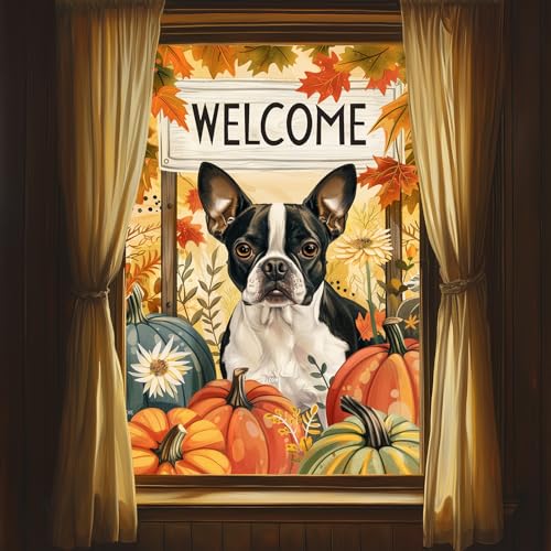 Vinilo Decorativo Otoño Boston Terrier 31x47 pulg miniatura 2