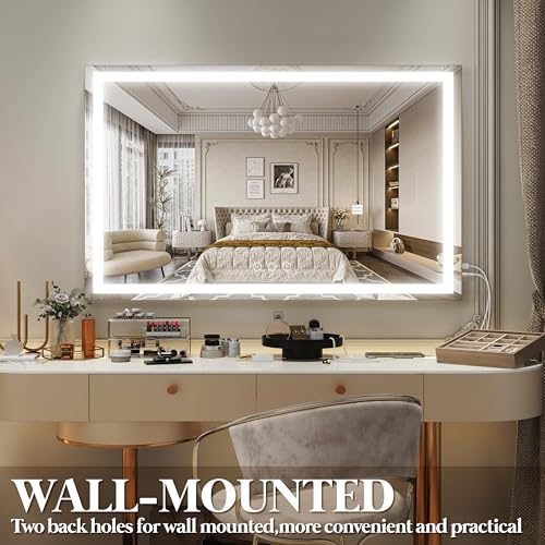 Image of FENNIO Large Vanity Mirror with Lights,40 inch x 28 inchMakeup Mirror with Lights,Hollywood Mirror with 3 Color Modes & Adjustable Brightness,Vanity Mirror Square Gold