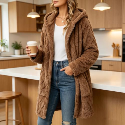 YRAETENM Fleece Jacket Women Lightweight Casual Zip Up Hooded Warm Coats - image 3