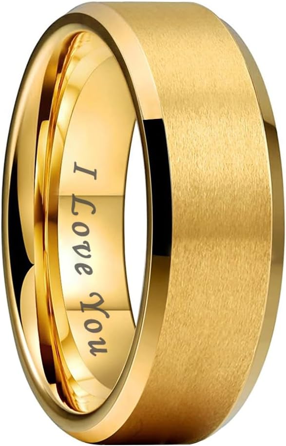 TUTISS 6mm 8mm Tungsten Rings for Men Women Couple Fashion Jewelry Engagement Wedding Bands Matte Beveled Edges I Love You Engraved Comfort Fit