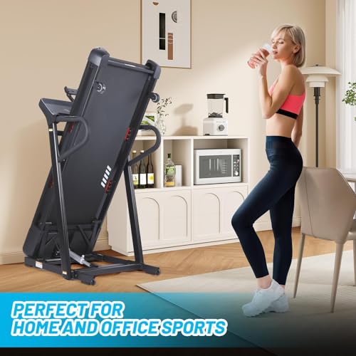 Image of Foldable Treadmill, 3.5 HP Compact Electric Running Machine with -3 to 15 Incline & Decline, 1-20 KM /H Speed, 350 LBS Weight Capacity for Home Walking & Jogging