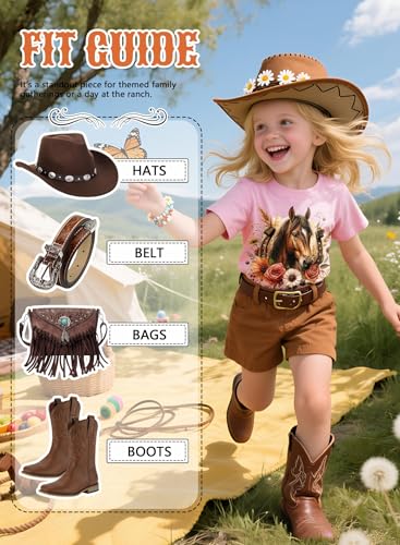 Image of Girls Western Horse T-Shirts - Cute Cowgirl Outfit Kids Short Sleeve Shirts Funny Tops Rodeo Toddler Summer Tee