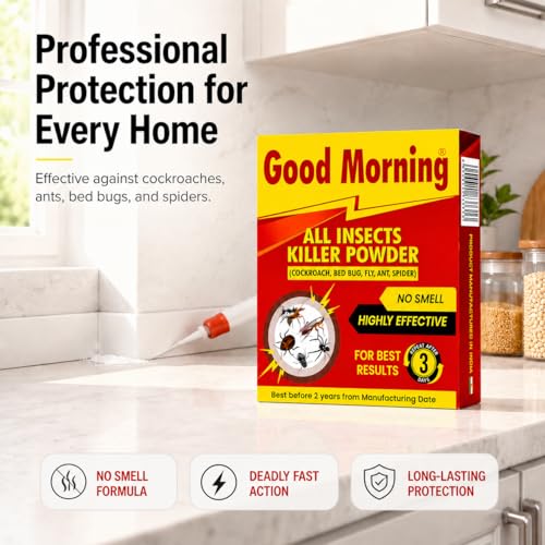 Image of Good Morning All Insect Killer Spray Powder | Fast-Action Formula for Home & Commercial Pest Control | Long-Lasting Protection from Crawling and Flying Insects | Easy-to-Use Sprayable Powder for Indoor & Outdoor Areas (Pack of 12)
