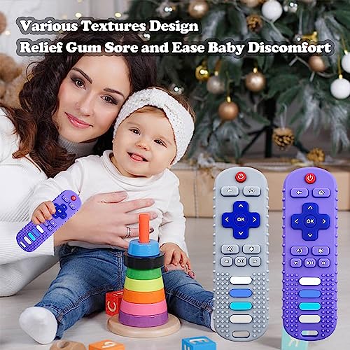 Ersihua 2-Pack Silicone Baby Teething Toys, Tv Remote Teethers For 6-12-18 Months Infant, Fire Remote Shape Toddlers Silicone Teethers For Boys And Girls Sensory Toy(Black+Blue) #TOP6