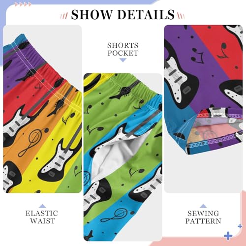 Guitar Rainbow Striped Boys Long Pants Soft Trousers Elastic Waist Kids Lounge Bottoms with Pockets S-XL4