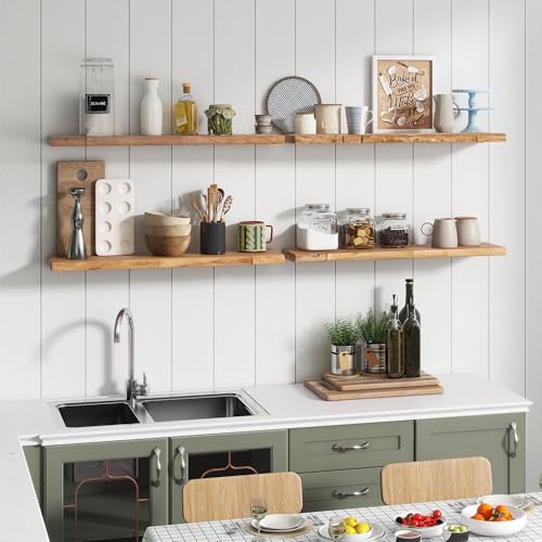 Rustic Elm Wood Floating Shelves for Wall, Live Edge 36"W x 9.2"D x 1.4"H, Set of 2 with Invisible Bracket, Wall Mounted Storage Shelves for Living Room Bedroom Kitchen Bathroom Decor, Natural Finish Rustic Elm Wood Floating Shelves for Wall, Live Edge 36"W x 9.2"D x 1.4"H, Set of 2 with Invisible Bracket, Wall Mounted Storage Shelves for Living Room Bedroom Kitchen Bathroom Decor, Natural Finish