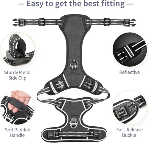 Image of HEELE Dog Harness Dog Harness Small Dog No Pull Harness with Soft Handle Reflective Harness Adjustable, Black, XS