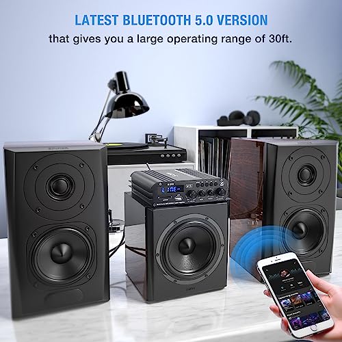 Facmogu S-299 Rms 40Wx4 Bluetooth Power Amplifier With Active Subwoofer Output Max 800W 4.1Ch Subwoofer Amplifier Hi-Fi Integrated Mini Speaker Amp Audio Sub Bass Amp Remote Control & 12V Power Supply #TOP3