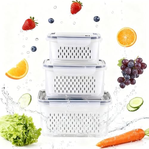 Kit 3 Potes Herméticos com Escorredor para Geladeira – Organizado...