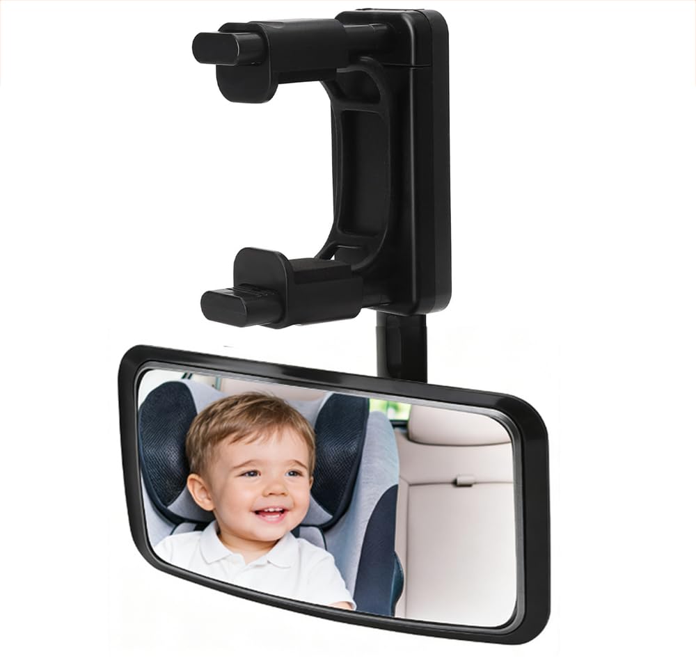 Rücksitzspiegel für Babys 360° drehbar – Auto Babyspiegel mit Hakenclip für Rückbank – Rückspiegel für Kindersitz, Babyschale, alle Kopfstützen geeignet für Meisten Auto