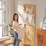 Over The Door Hanger for Laundry, Collapsible Over Door Hooks Foldable Clothes Drying Rack with 7 Wood Hooks for Hanging Clothes Coat, Door Hooks Towel Rack for Bedroom Dorm Bathroom Living Room - Image 5