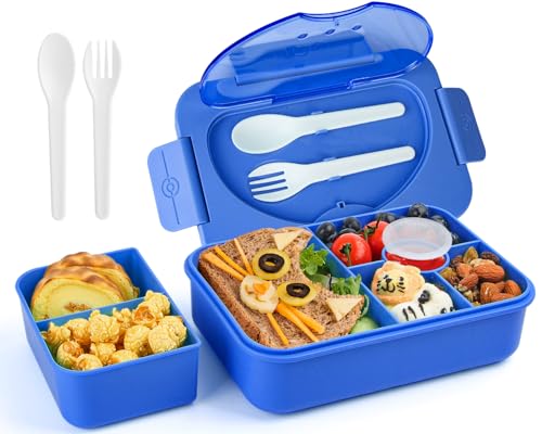 Lunbxx Bento Box Adult Lunch Box,Lunch Containers for Adults Kids,5-Compartment Bento Box for Kids Snack Boxes with Cutlery (Blue)