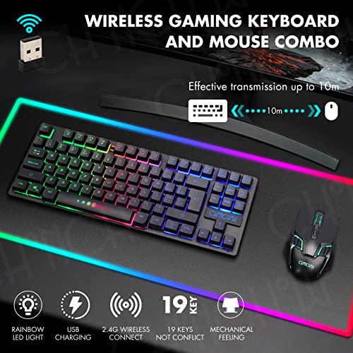 Chonchow Wireless Gaming Keyboard And Mouse Combo, Rechargeable 87 Key Led Light Up Keyboard Ergonomic Wireless Gaming Mouse, Backlit Wireless Gaming Mouse And Keyboard For Xbox Ps4 Ps4 Pc Laptop #TOP1