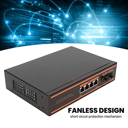 Switch PoE Gigabit de 6 puertos, 4 puertos PoE 1000 Mbps, 2 puertos de enlace ascendente 10/100 Mbps, detección AI PD, sin ventilador, enchufe US miniatura 3