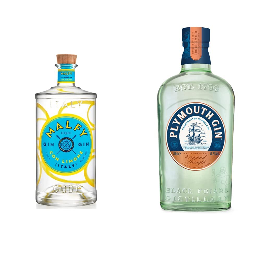 Malfycon Limone Italian Gin, 1.75L & Plymouth Original Dry Gin Limited Edition Bottle, 700ml (Packaging May Vary)