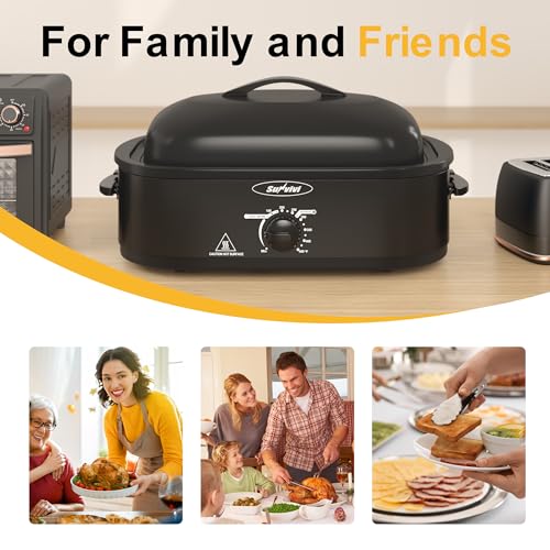 Image of Sunvivi 14 Quart Roaster Oven, Electric Slow Cooker Roaster Oven with Self-Basting Lid, Turkey Roasters with Removable Pan and Rack, Stainless Steel, Black